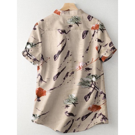 Random Flower Print Button Short Sleeve V neck Blouse Random Flower Print Button Short Sleeve V neck Blouse