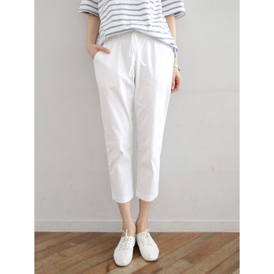 Leisure Solid Drawstring Pocket Cotton Casual Pants Leisure Solid Drawstring Pocket Cotton Casual Pants