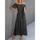 Dot Print Off Shoulder Short Sleeve Dress With Belt Dot Print Off Shoulder Short Sleeve Dress With Belt