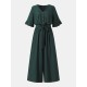 Solid Belt Pocket Button Ruffle Sleeve V neck Jumpsuit Solid Belt Pocket Button Ruffle Sleeve V neck Jumpsuit