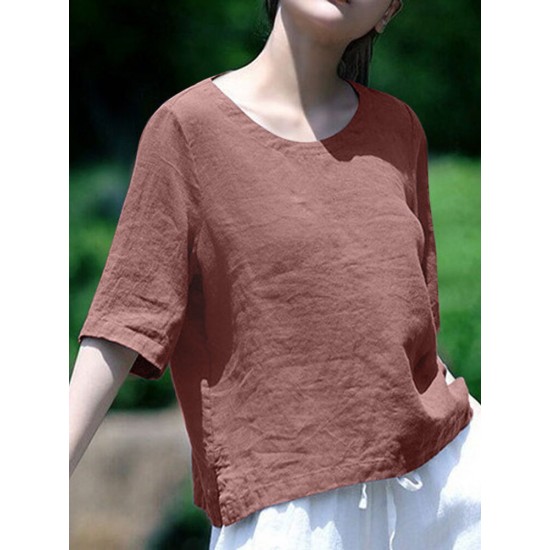 Solid Half Sleeve Crew Neck Casual Women Blouse Solid Half Sleeve Crew Neck Casual Women Blouse