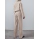 Solid Zip Front Hasp Long Sleeve Lapel Two Pieces Set Solid Zip Front Hasp Long Sleeve Lapel Two Pieces Set