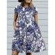 Cotton Plant Print Button Pocket Short Sleeve Midi Dress Cotton Plant Print Button Pocket Short Sleeve Midi Dress