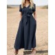 Solid Pocket Sash Short Sleeve Cotton Casual Maxi Dress Solid Pocket Sash Short Sleeve Cotton Casual Maxi Dress
