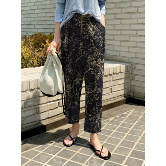 Women 100 Cotton Plants And Flowers Printing Maxi Length Pants Women 100 Cotton Plants And Flowers Printing Maxi Length Pants