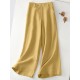 Leisure Solid Button Pocket Wide Leg Cotton Pants Leisure Solid Button Pocket Wide Leg Cotton Pants