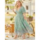 Plus Size V neck Tribal Button Design Short Sleeves Maxi Dress Plus Size V neck Tribal Button Design Short Sleeves Maxi Dress
