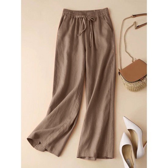 Solid Drawstring Pocket Elastic Waist Casual Pants Solid Drawstring Pocket Elastic Waist Casual Pants