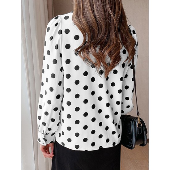 Polka Dot Contrast Color Lapel Button Long Sleeve Casual Shirt Polka Dot Contrast Color Lapel Button Long Sleeve Casual Shirt
