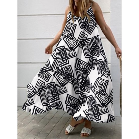 Geometry Print Backless Sleeveless V Neck Spaghetti Maxi Dress Geometry Print Backless Sleeveless V Neck Spaghetti Maxi Dress