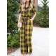 Plaid Print Button Pocket Short Sleeve Wide Leg Jumpsuit Plaid Print Button Pocket Short Sleeve Wide Leg Jumpsuit