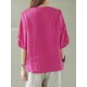 Solid Button Pocket V Neck Half Sleeve Casual Cotton Blouse Solid Button Pocket V Neck Half Sleeve Casual Cotton Blouse