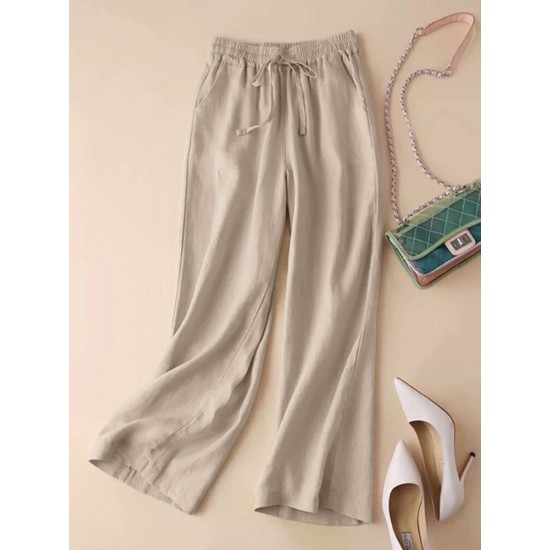 Solid Drawstring Pocket Elastic Waist Casual Pants Solid Drawstring Pocket Elastic Waist Casual Pants
