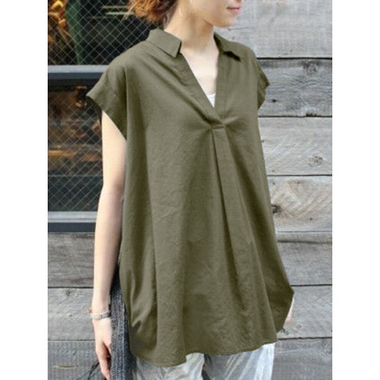 Solid Ruched V Neck Short Sleeve Casual Blouse Solid Ruched V Neck Short Sleeve Casual Blouse