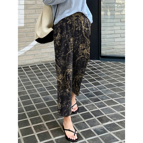 Women 100 Cotton Plants And Flowers Printing Maxi Length Pants Women 100 Cotton Plants And Flowers Printing Maxi Length Pants