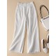 Solid Elastic Waist Pocket Button Wide Leg Pants Solid Elastic Waist Pocket Button Wide Leg Pants