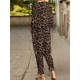 Leopard Print Pocket Tie Long Sleeve Elastic Waist Two Pieces Set Leopard Print Pocket Tie Long Sleeve Elastic Waist Two Pieces Set
