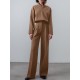 Solid Zip Front Hasp Long Sleeve Lapel Two Pieces Set Solid Zip Front Hasp Long Sleeve Lapel Two Pieces Set
