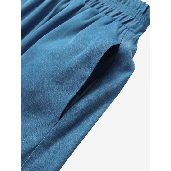Leisure Solid Ruffle Wide Leg Pocket Pants Leisure Solid Ruffle Wide Leg Pocket Pants