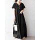 Solid Lettuce Edge V neck Short Sleeve Swing Maxi Dress Solid Lettuce Edge V neck Short Sleeve Swing Maxi Dress