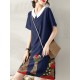 Cartoon Cat Print Contrast Peter Pan Collar Short Sleeve Dress Cartoon Cat Print Contrast Peter Pan Collar Short Sleeve Dress