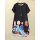 Cartoon Girls Graphic Pocket Short Sleeve Button Dress Cartoon Girls Graphic Pocket Short Sleeve Button Dress