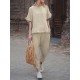 Solid Ruffle Pocket Half Sleeve Round Neck Suit Solid Ruffle Pocket Half Sleeve Round Neck Suit