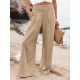 Leisure Solid Shirring Pocket Wide Leg Cotton Pants Leisure Solid Shirring Pocket Wide Leg Cotton Pants