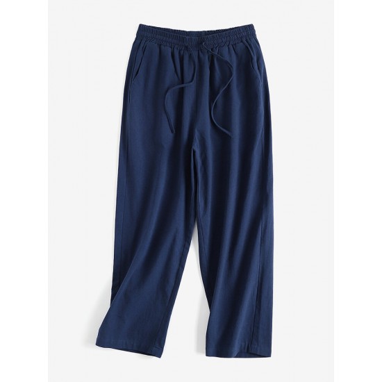 Leisure Solid Drawstring Pocket Cotton Casual Pants Leisure Solid Drawstring Pocket Cotton Casual Pants