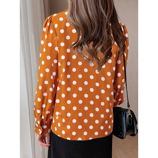 Polka Dot Contrast Color Lapel Button Long Sleeve Casual Shirt Polka Dot Contrast Color Lapel Button Long Sleeve Casual Shirt