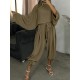 Round Neck Long Sleeve Button Pocket Solid Suit Round Neck Long Sleeve Button Pocket Solid Suit
