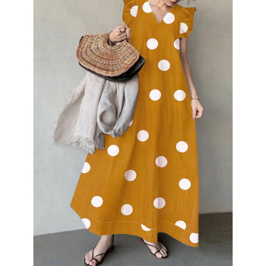 Polka Dot Sleeveless Ruffle V Neck Maxi Dress Polka Dot Sleeveless Ruffle V Neck Maxi Dress