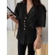 Solid Button Tie Up Lapel Short Sleeve Casual Cotton Blouse Solid Button Tie Up Lapel Short Sleeve Casual Cotton Blouse