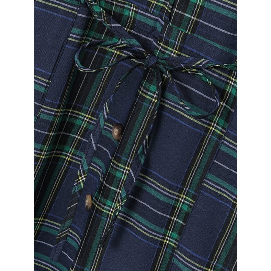 Plaid Print Button Pocket Short Sleeve Wide Leg Jumpsuit Plaid Print Button Pocket Short Sleeve Wide Leg Jumpsuit