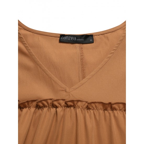 Solid Lettuce Edge V neck Short Sleeve Swing Maxi Dress Solid Lettuce Edge V neck Short Sleeve Swing Maxi Dress