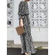 Geo Print Long Sleeve Slit Side Crew Neck Maxi Dress Geo Print Long Sleeve Slit Side Crew Neck Maxi Dress