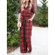 Plaid Print Button Pocket Short Sleeve Wide Leg Jumpsuit Plaid Print Button Pocket Short Sleeve Wide Leg Jumpsuit