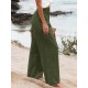 Leisure Solid Shirring Pocket Wide Leg Cotton Pants Leisure Solid Shirring Pocket Wide Leg Cotton Pants