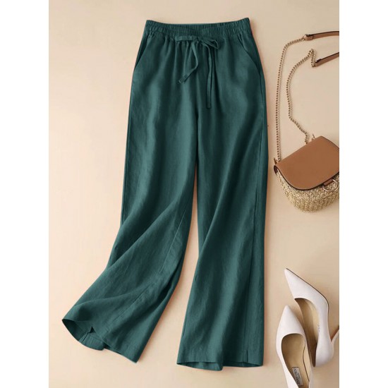 Solid Drawstring Pocket Elastic Waist Casual Pants Solid Drawstring Pocket Elastic Waist Casual Pants