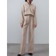 Solid Zip Front Hasp Long Sleeve Lapel Two Pieces Set Solid Zip Front Hasp Long Sleeve Lapel Two Pieces Set