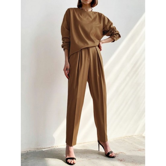 Solid Zip Button Pocket Long Sleeve Two Pieces Set Solid Zip Button Pocket Long Sleeve Two Pieces Set
