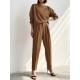 Solid Zip Button Pocket Long Sleeve Two Pieces Set Solid Zip Button Pocket Long Sleeve Two Pieces Set