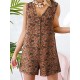 Leisure Calico Button Pocket Sleeveless V Neck Cotton Romper Leisure Calico Button Pocket Sleeveless V Neck Cotton Romper