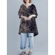 Plant Print Split V Neck High Low Hem Cotton Casual Blouse Plant Print Split V Neck High Low Hem Cotton Casual Blouse