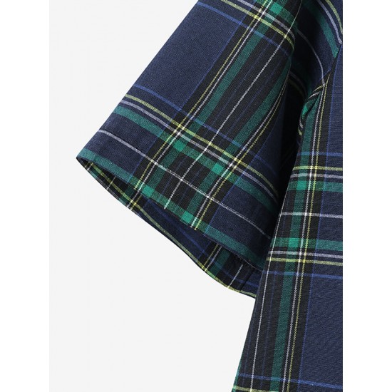 Plaid Print Button Pocket Short Sleeve Wide Leg Jumpsuit Plaid Print Button Pocket Short Sleeve Wide Leg Jumpsuit