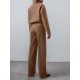 Solid Zip Front Hasp Long Sleeve Lapel Two Pieces Set Solid Zip Front Hasp Long Sleeve Lapel Two Pieces Set