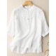 Solid Patchwork Split Stand Collar Casual Blouse Solid Patchwork Split Stand Collar Casual Blouse