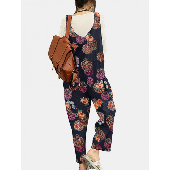 Tribal Flower Print Wide Leg Jumpsuit For Women Tribal Flower Print Wide Leg Jumpsuit For Women