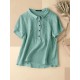 Solid Patchwork Button Lapel Short Sleeve Casual Blouse Solid Patchwork Button Lapel Short Sleeve Casual Blouse