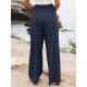 Leisure Solid Shirring Pocket Wide Leg Cotton Pants Leisure Solid Shirring Pocket Wide Leg Cotton Pants